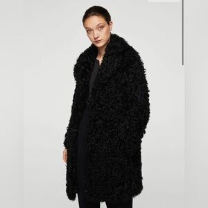 Mango Black Shearling Fur Coat